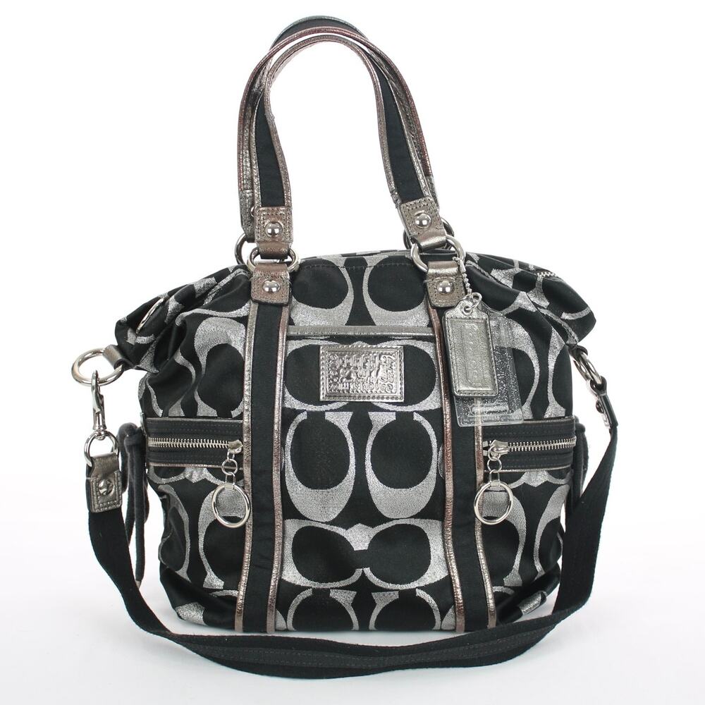Coach Signature Black & Silver Poppy Bag